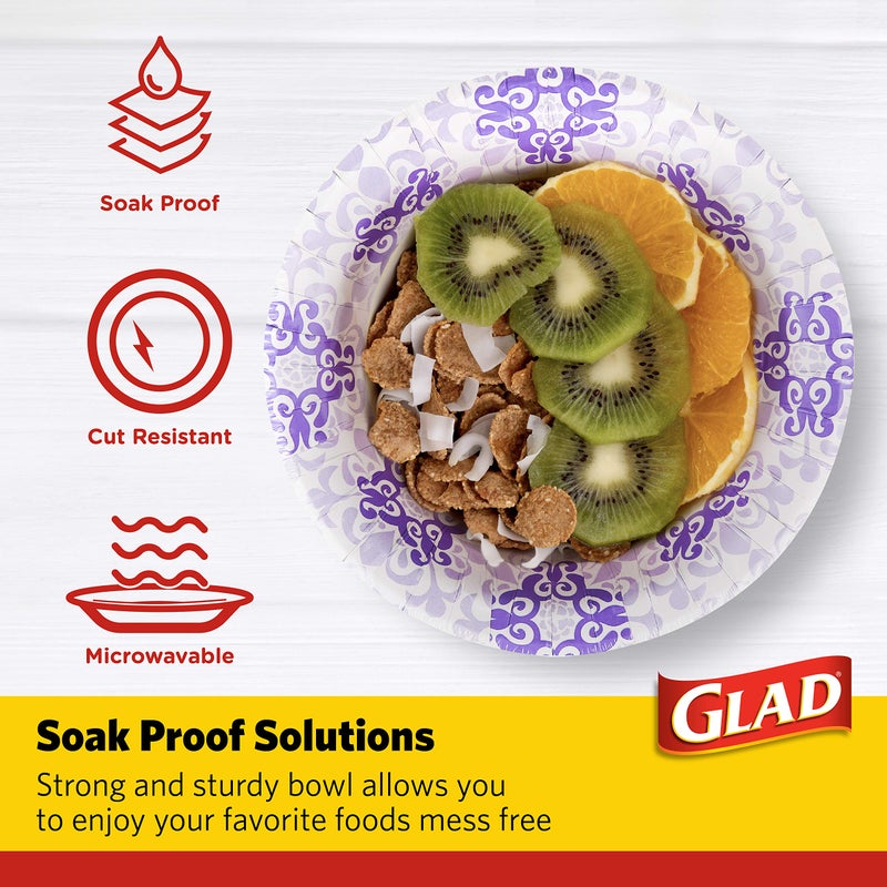 Glad Round Disposable Paper Bowls, Purple Victorian Design - Heavy Duty, Soak Proof, Cut-Resistant, Microwavable Bowl for All Foods & Daily Use, 12 Oz, 20 Count - Image 3